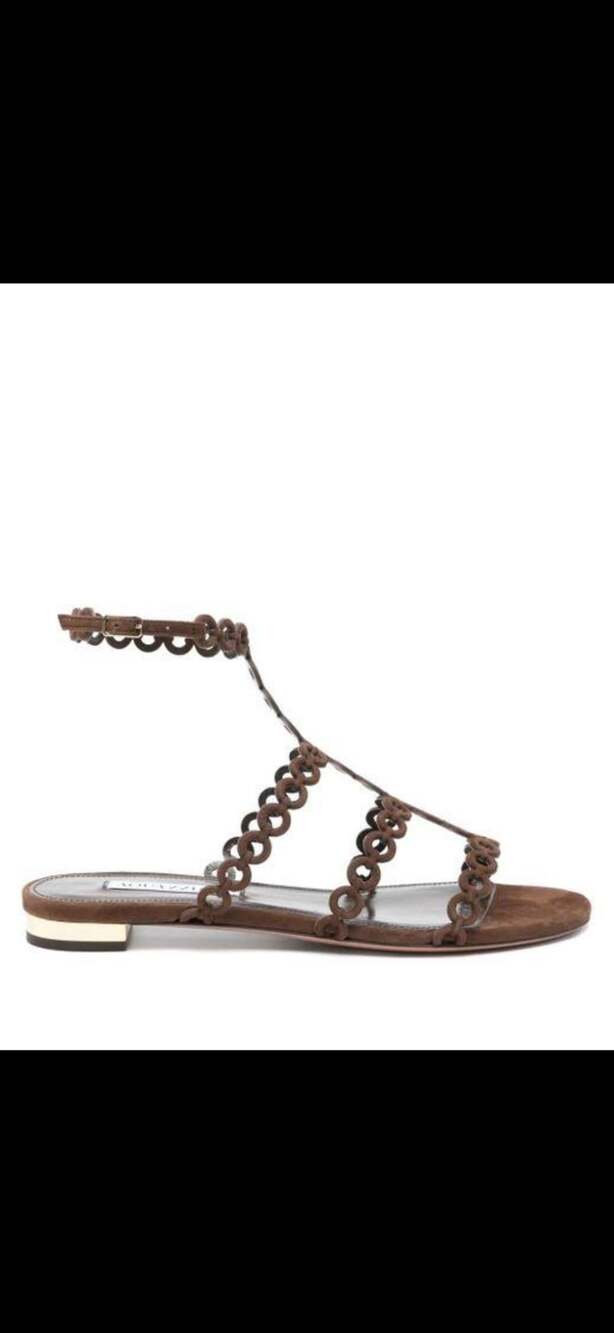 Aquazzura Infinity Chain Flat Espresso Suede Sandals Size 40 MSRP $895 – BNIB